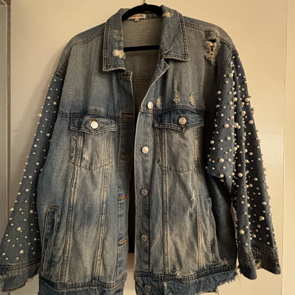 Pearl Embellished Denim Jacket